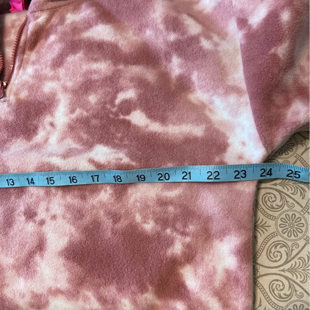 Hippie Rose Pink White Tie-Dye Fleece Cropped Sweatshirt Sweater L Quarter Zip - Picture 2 of 10